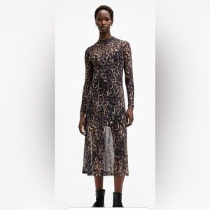 All Saints women’s Sz 2 HANNA MESH ANIMAL PRINT MIDI bodycon DRESS
